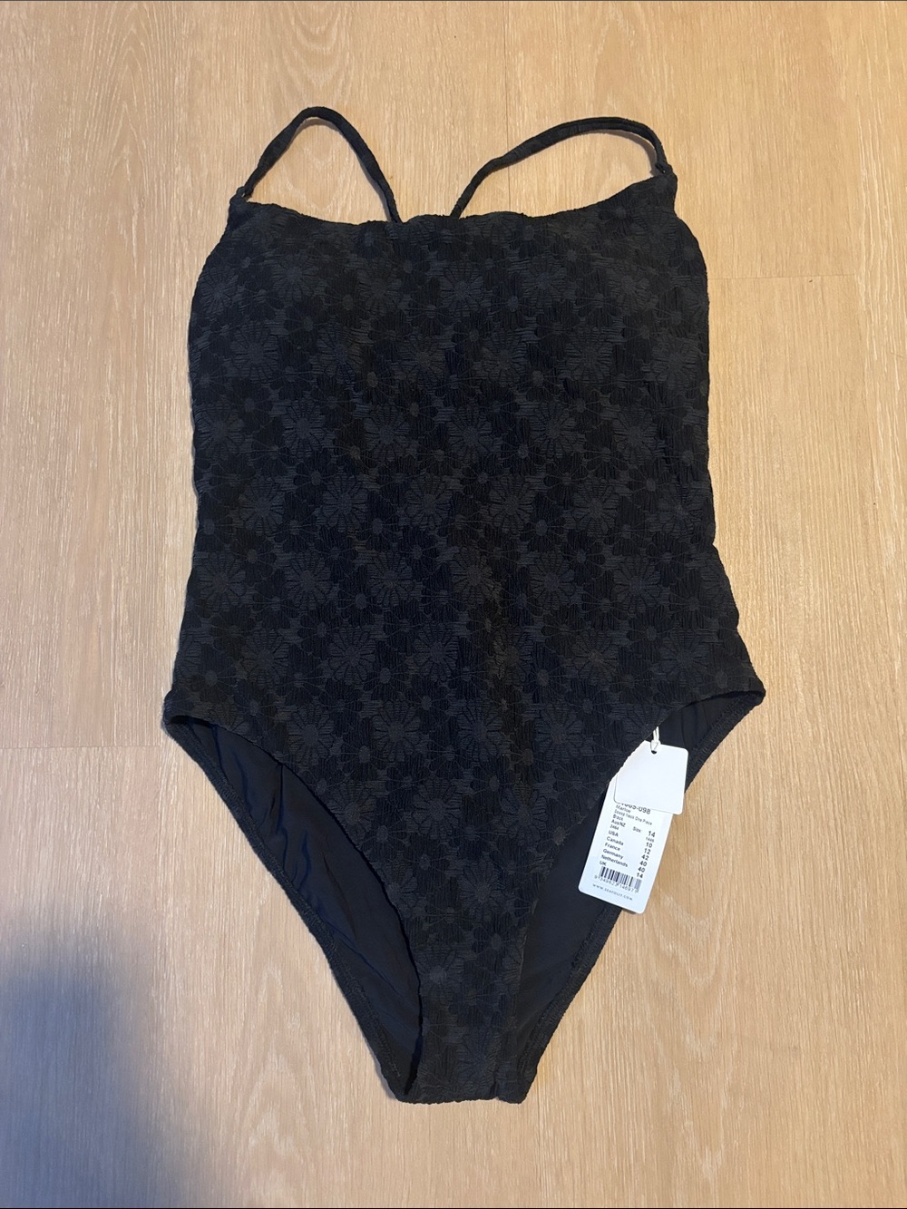 Seafolly Black One-Piece Lace Texture Swimsuit Size US 10